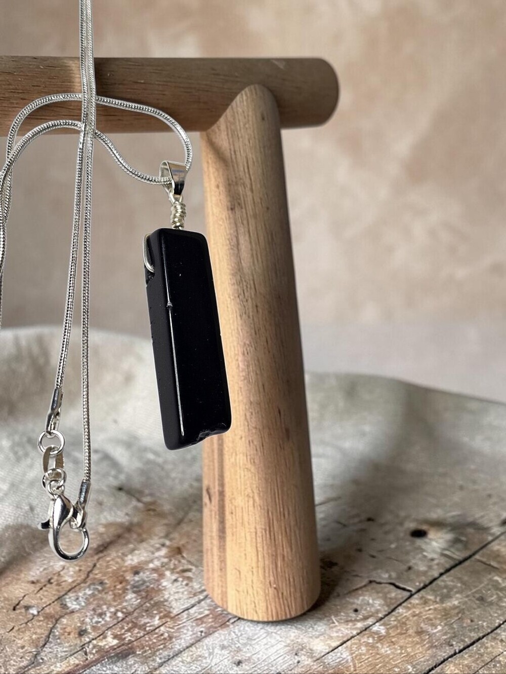 Black Obsidian Rectangular Stone Pendant Necklace